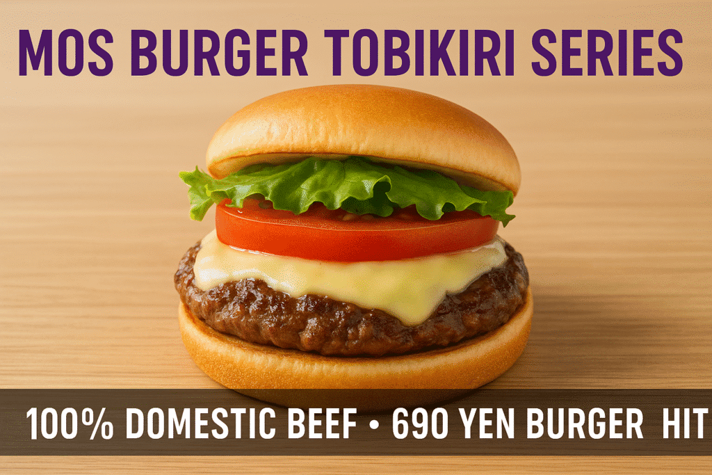 Mos Burger Tobikiri Series 690 yen burger with 100% domestic beef and Hokkaido cheese